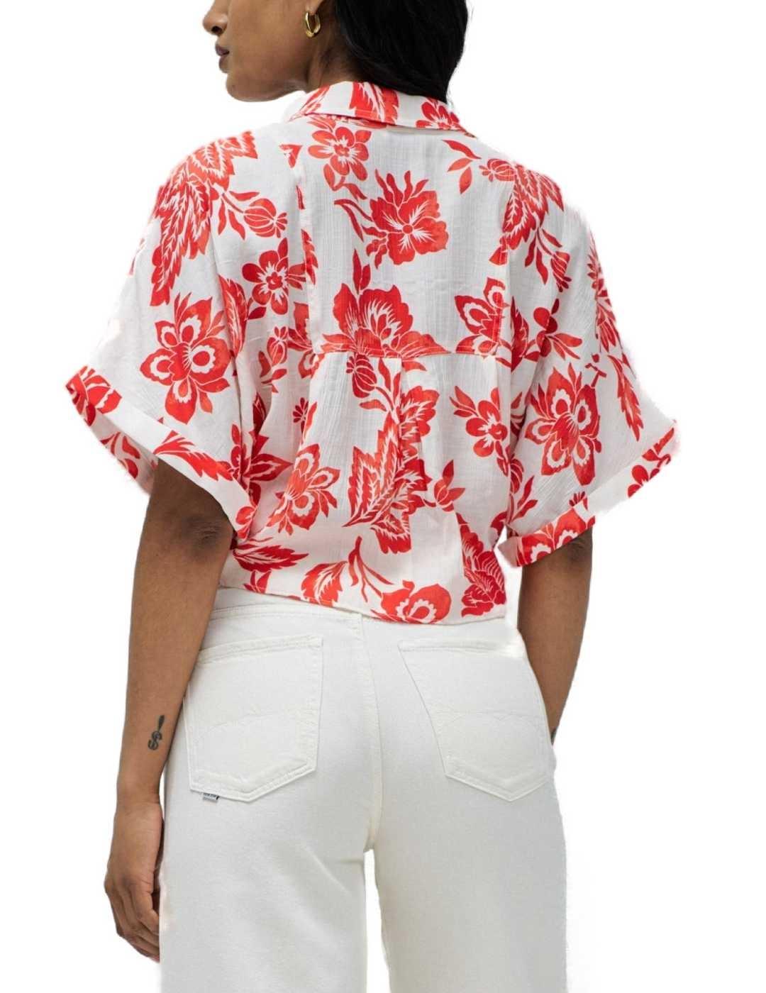 Camisa Salsa flores coral lazo manga japonesa para mujer