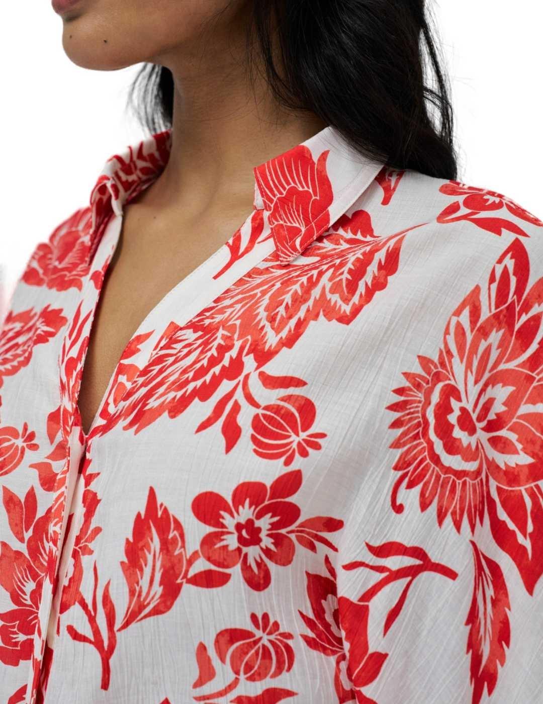 Camisa Salsa flores coral lazo manga japonesa para mujer