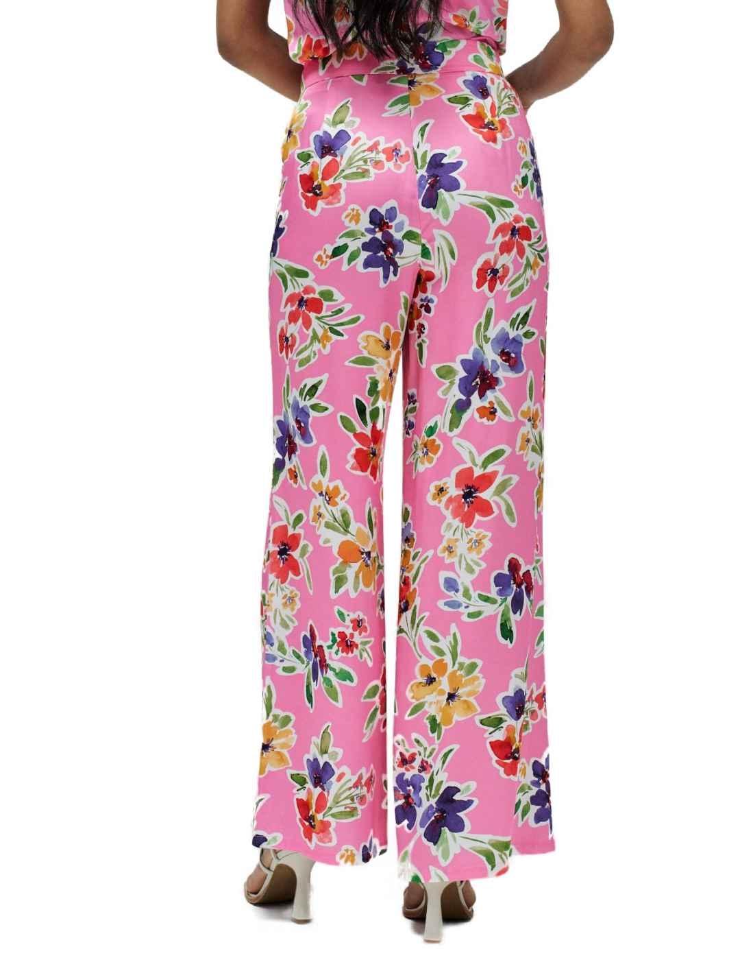 Pantalón Salsa recto rosa floral fluído para mujer