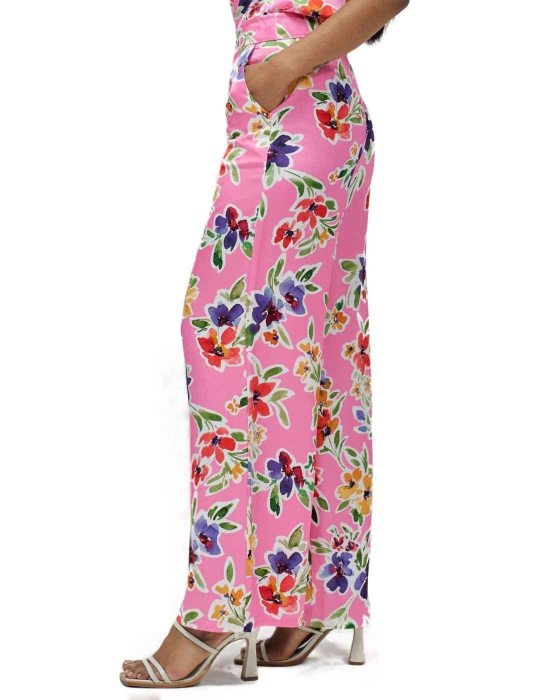 Pantalón Salsa recto rosa floral fluído para mujer