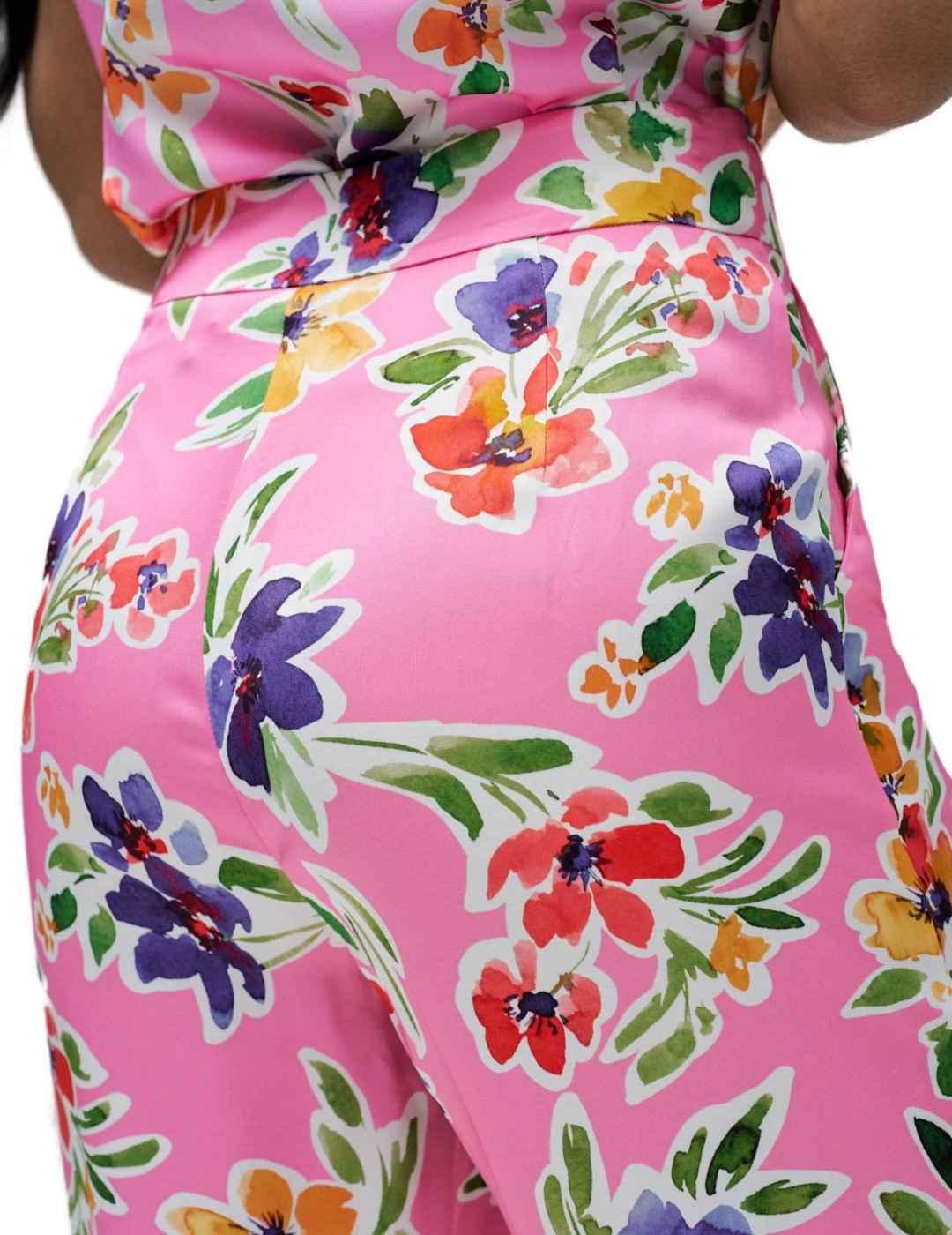 Pantalón Salsa recto rosa floral fluído para mujer