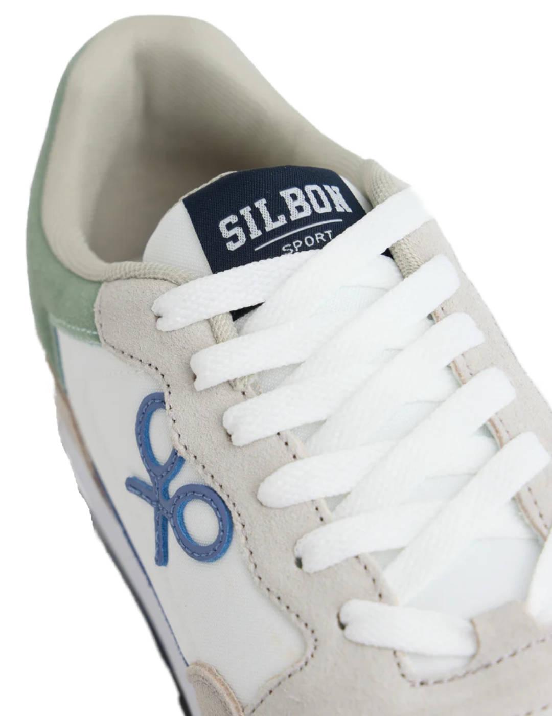 Zapatilla Silbon running style blanca serraje logo de hombre