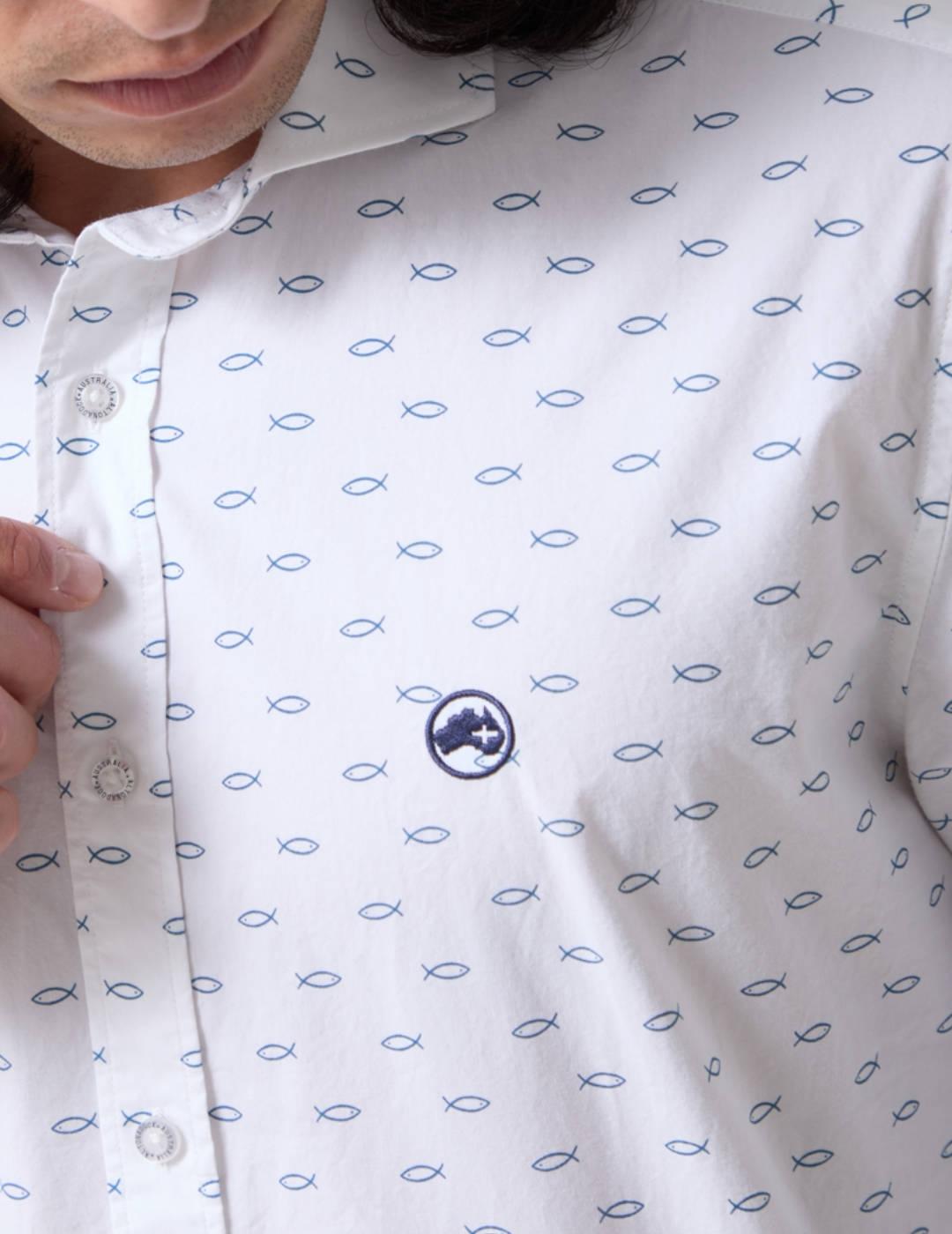 Camisa Altonadock blanca estampado marrino para hombre