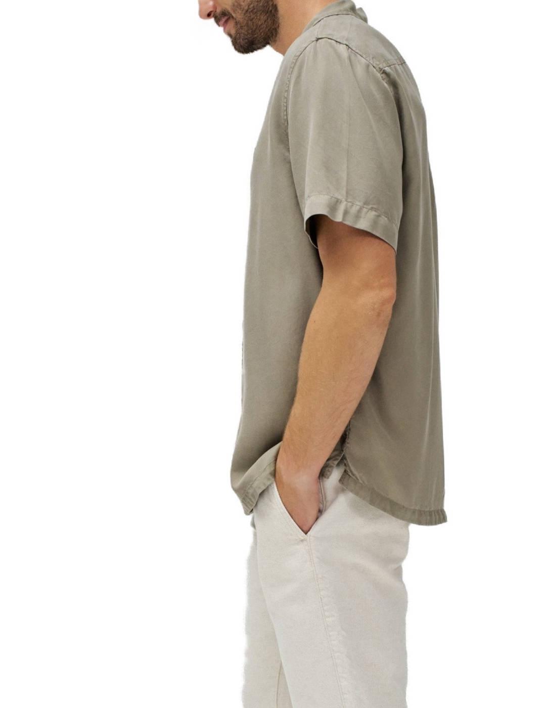 Camisa Salsa manga corta khaki logotipo para hombre