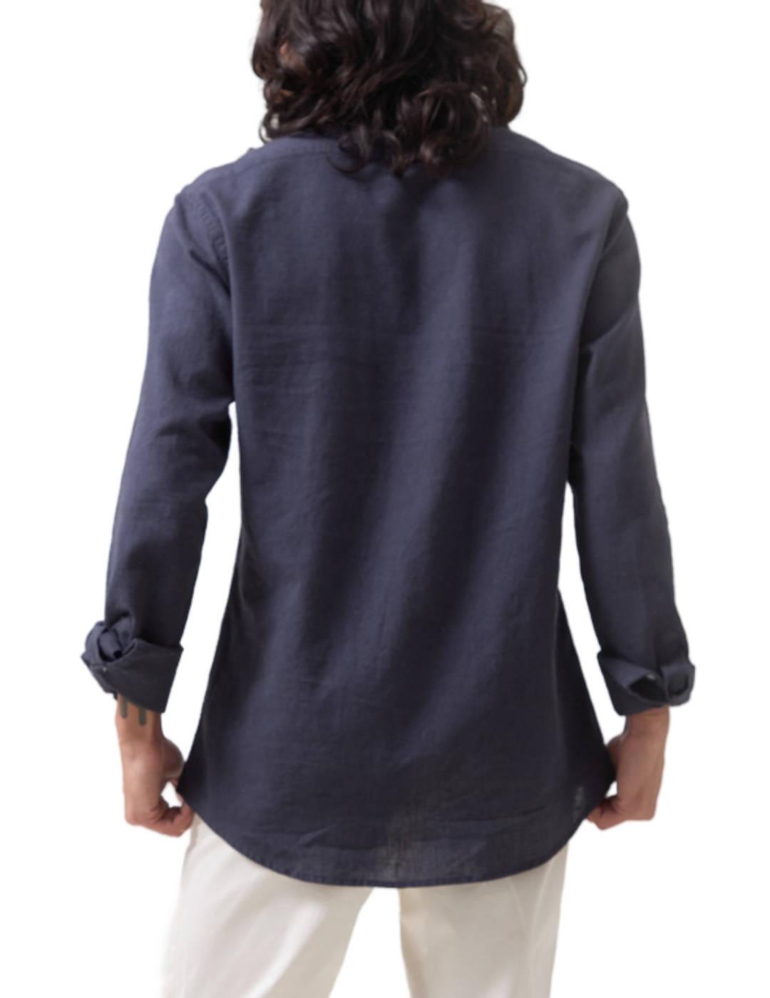 Camisa Altonadock lino marino manga larga logo para hombre