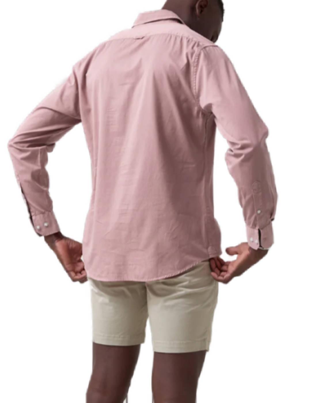 Camisa Altonadock lino rosa claro manga larga logo de hombre