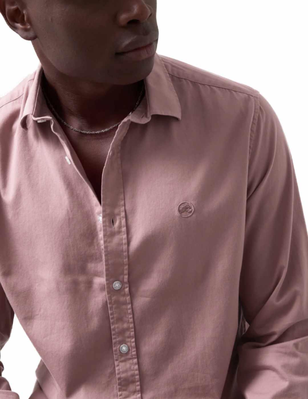 Camisa Altonadock lino rosa claro manga larga logo de hombre
