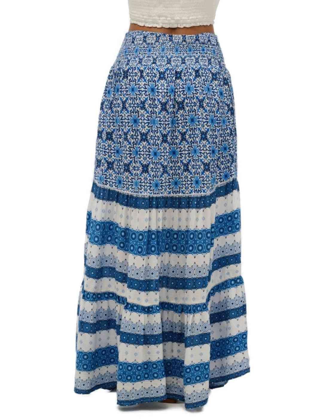 Falda Superdry larga azul blanca dibujo azulejo para mujer