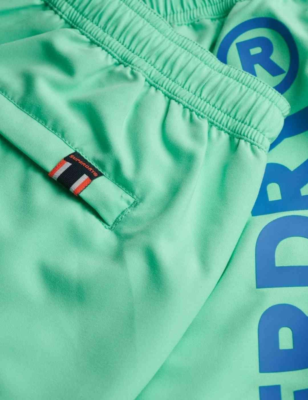 Bañador Superdry verde logo azul cordón para hombre