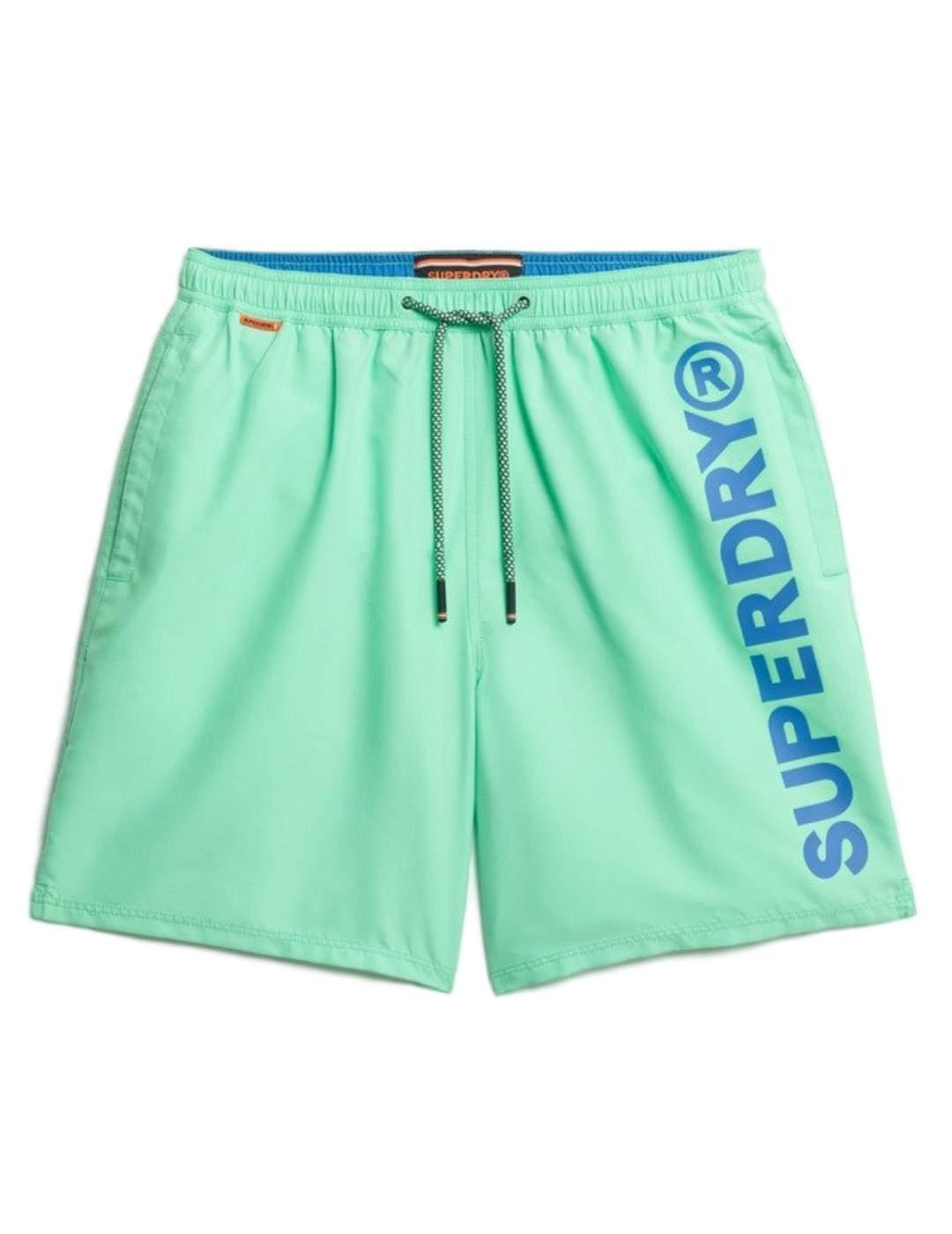 Bañador Superdry verde logo azul cordón para hombre