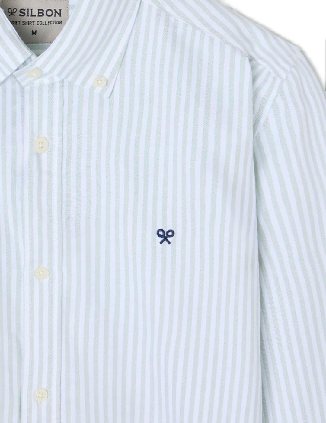 Camisa Silbon sport oxford rayas verde claro para hombre