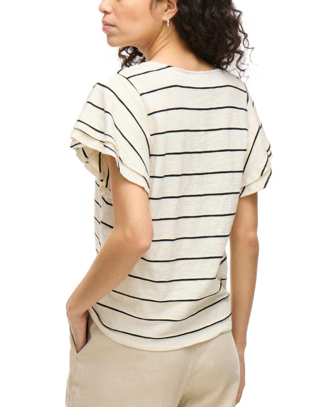 Camiseta Vila Morella rayas negras mangas volantes de mujer