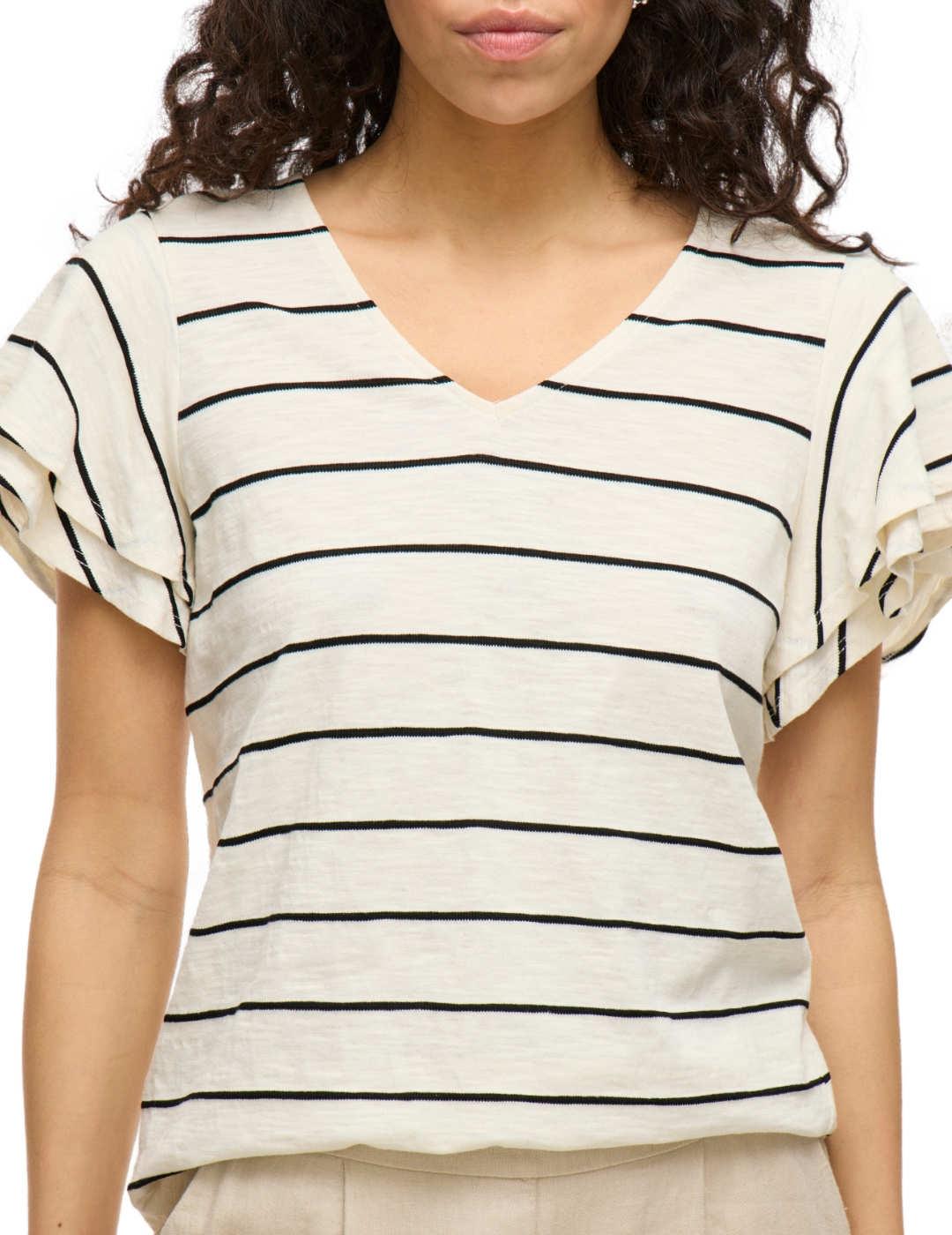 Camiseta Vila Morella rayas negras mangas volantes de mujer