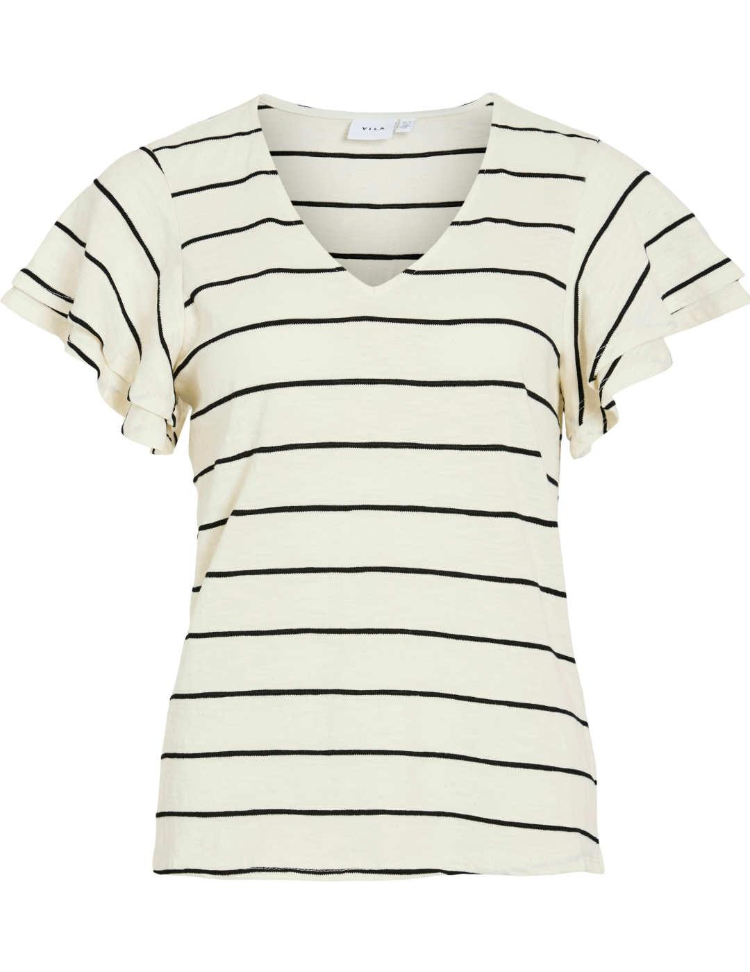 Camiseta Vila Morella rayas negras mangas volantes de mujer