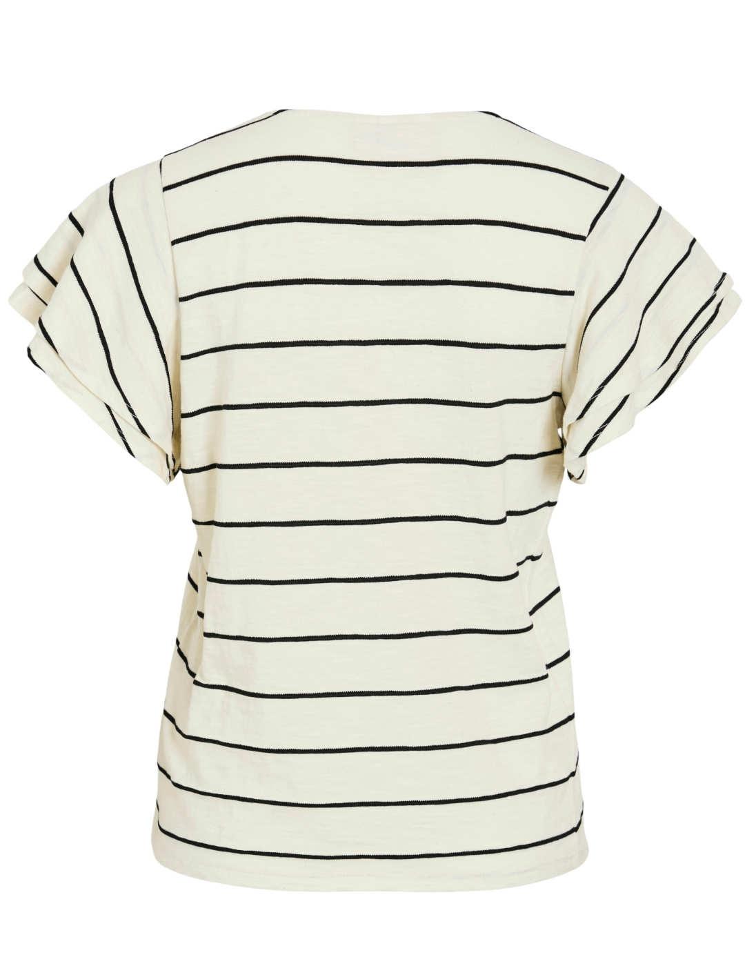 Camiseta Vila Morella rayas negras mangas volantes de mujer