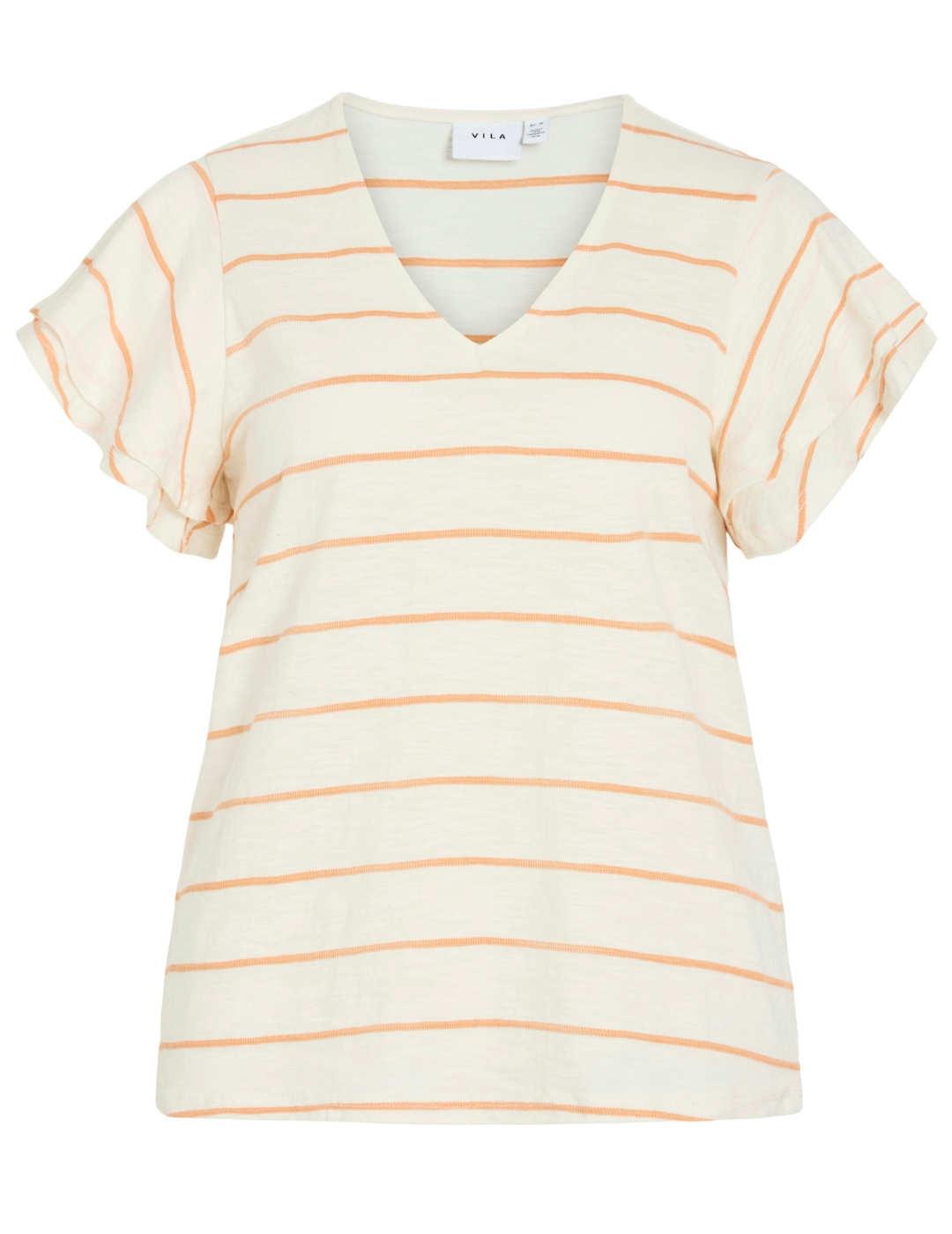 Camiseta Vila Morella rayas naranjas manga volantes de mujer