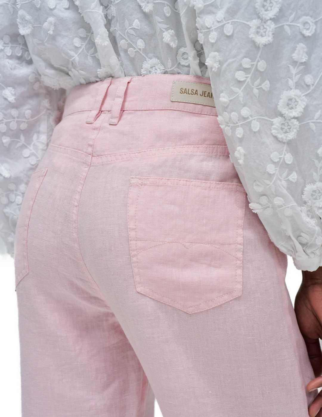 Pantalones Salsa Slim en lino rosa straight fit para mujer