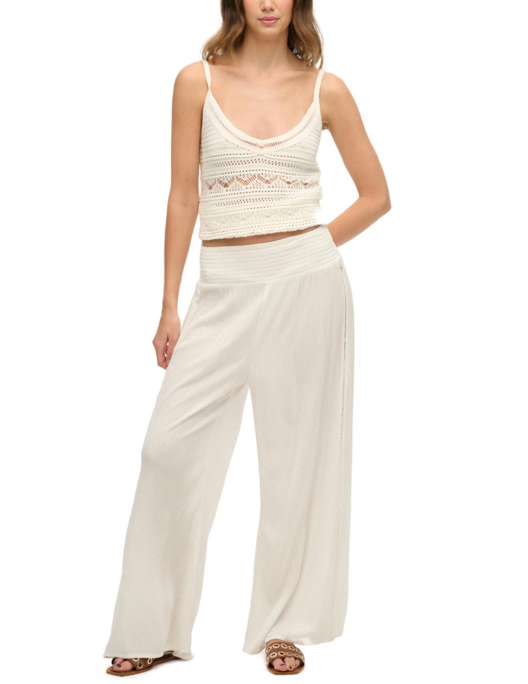 Pantalones Superdry corte Palazzo blancos cintura para mujer