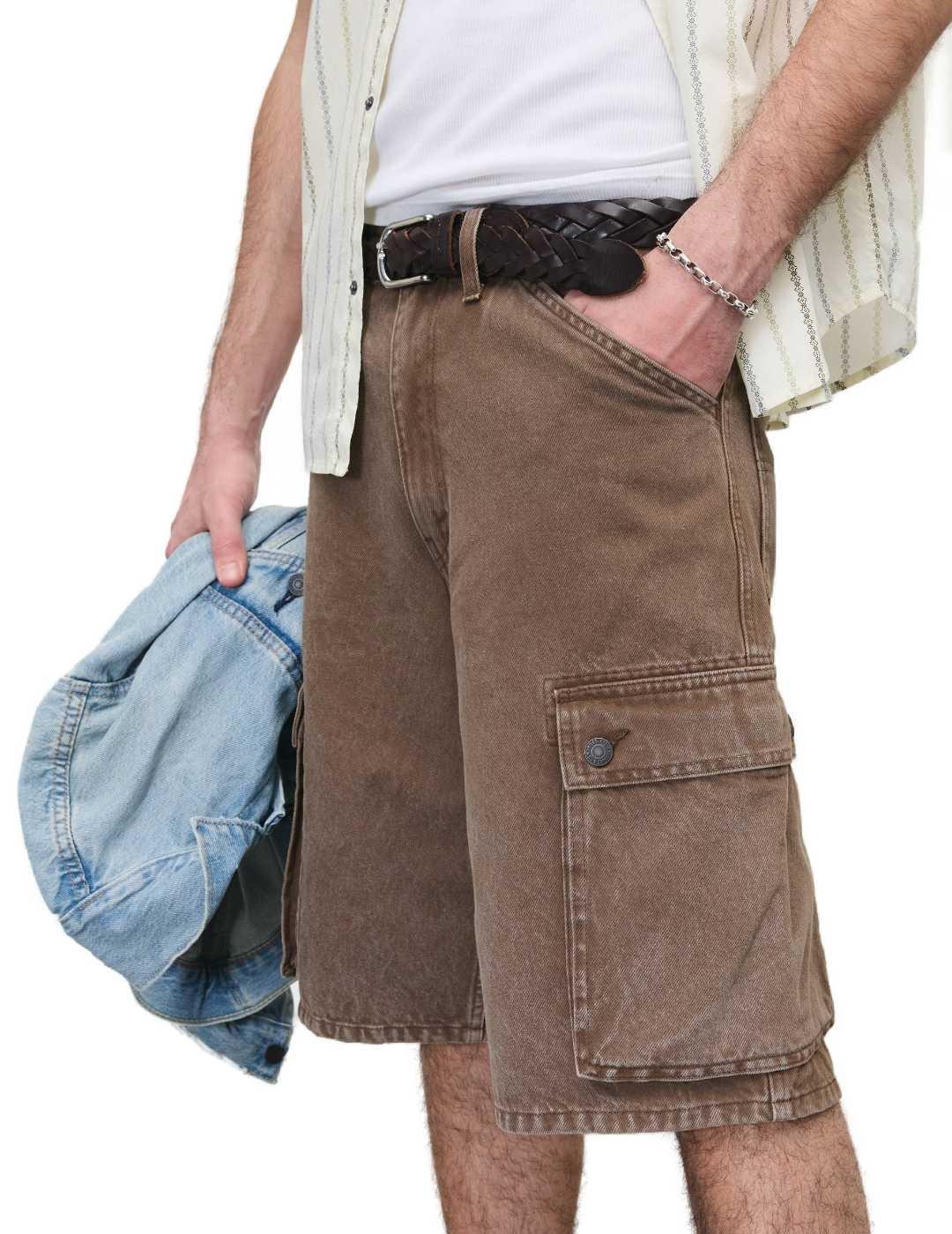 Bermuda Levi's baggy cargo marrón bolsillos para hombre
