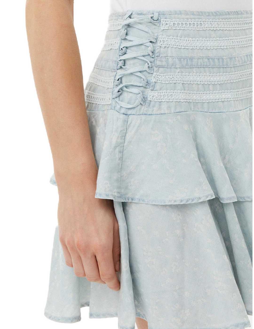 Falda Guess Taina mini celeste volantes bordados para mujer