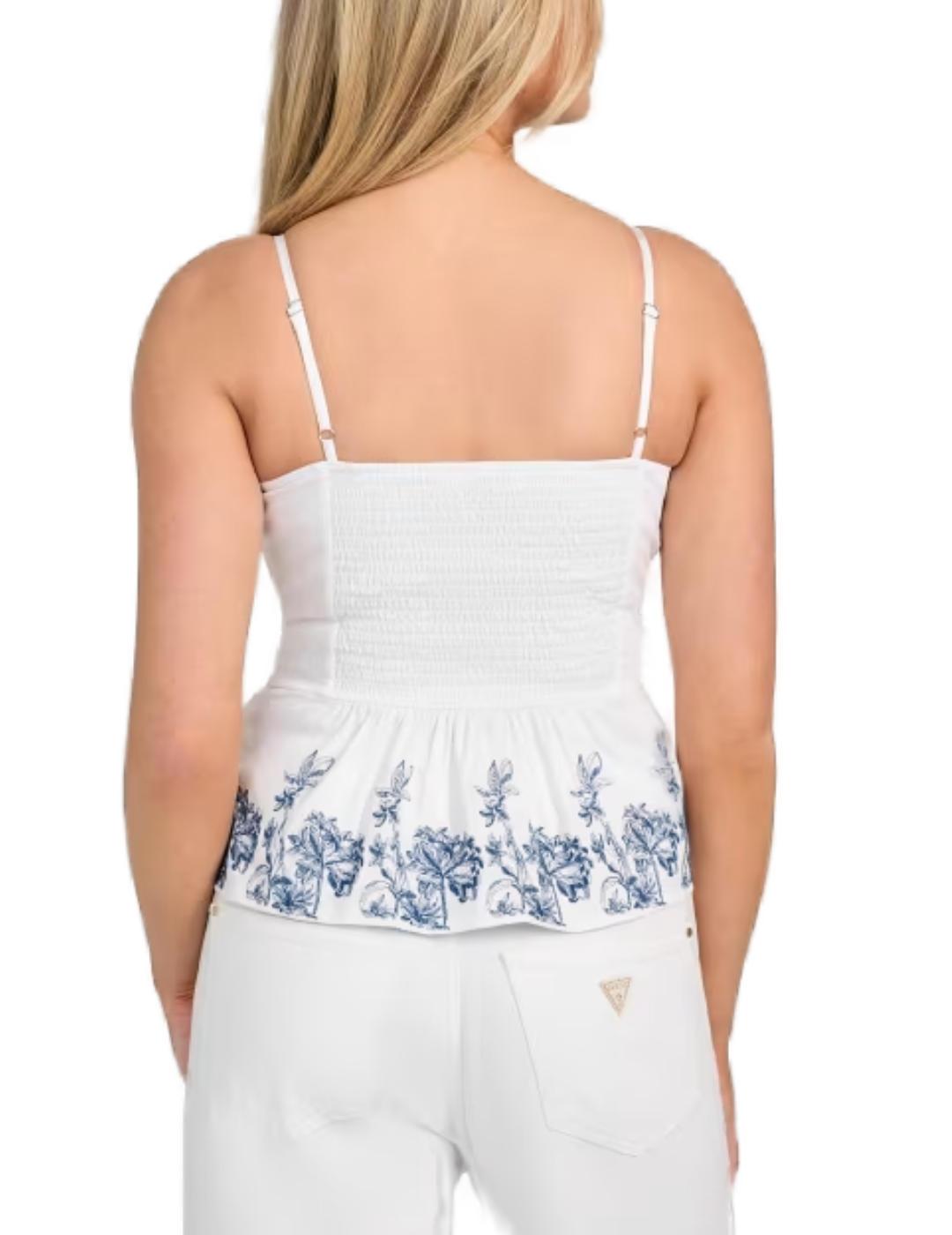 Top Guess Embro blanco con bordados tirantes para mujer