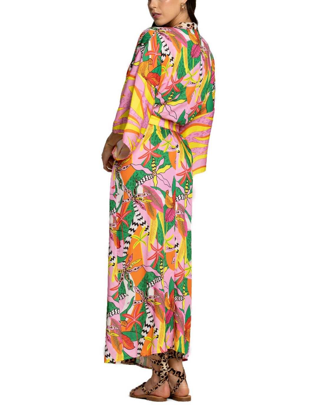 Kimono 4Givennes largo estampado tropical para mujer