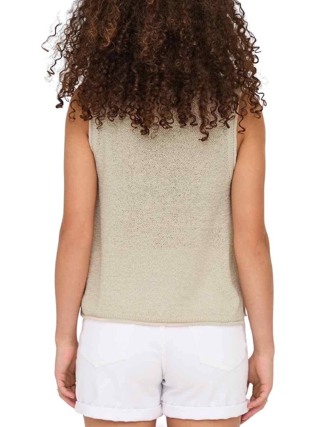 Camiseta Only Sunny sisa beige de crochet para mujer