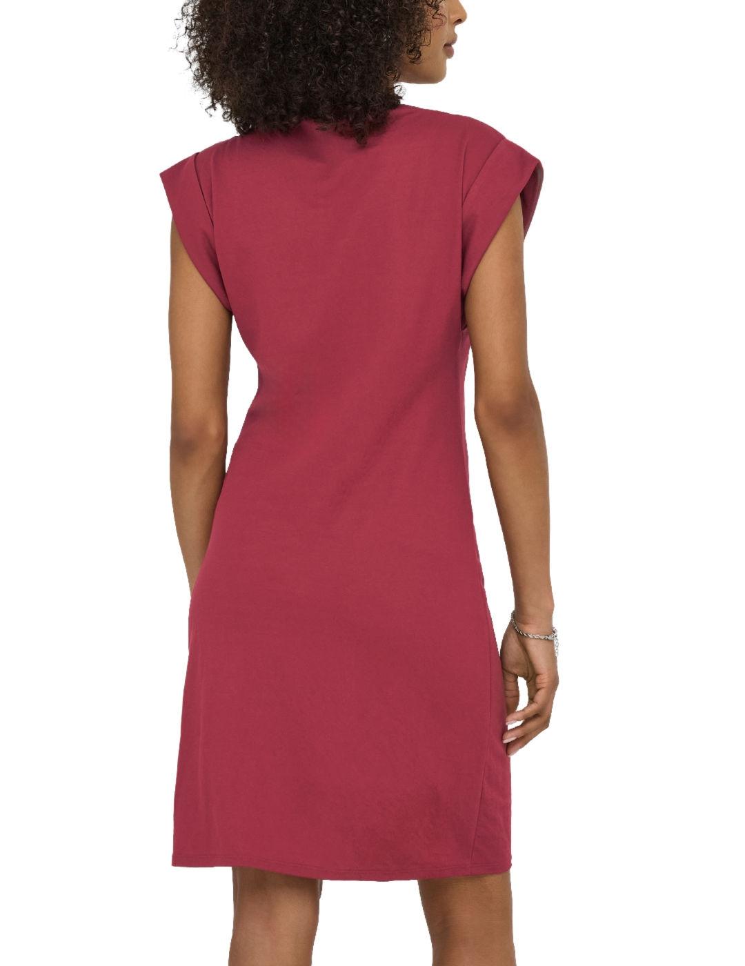 Vestido Only Jany granate hombros fruncidos para mujer
