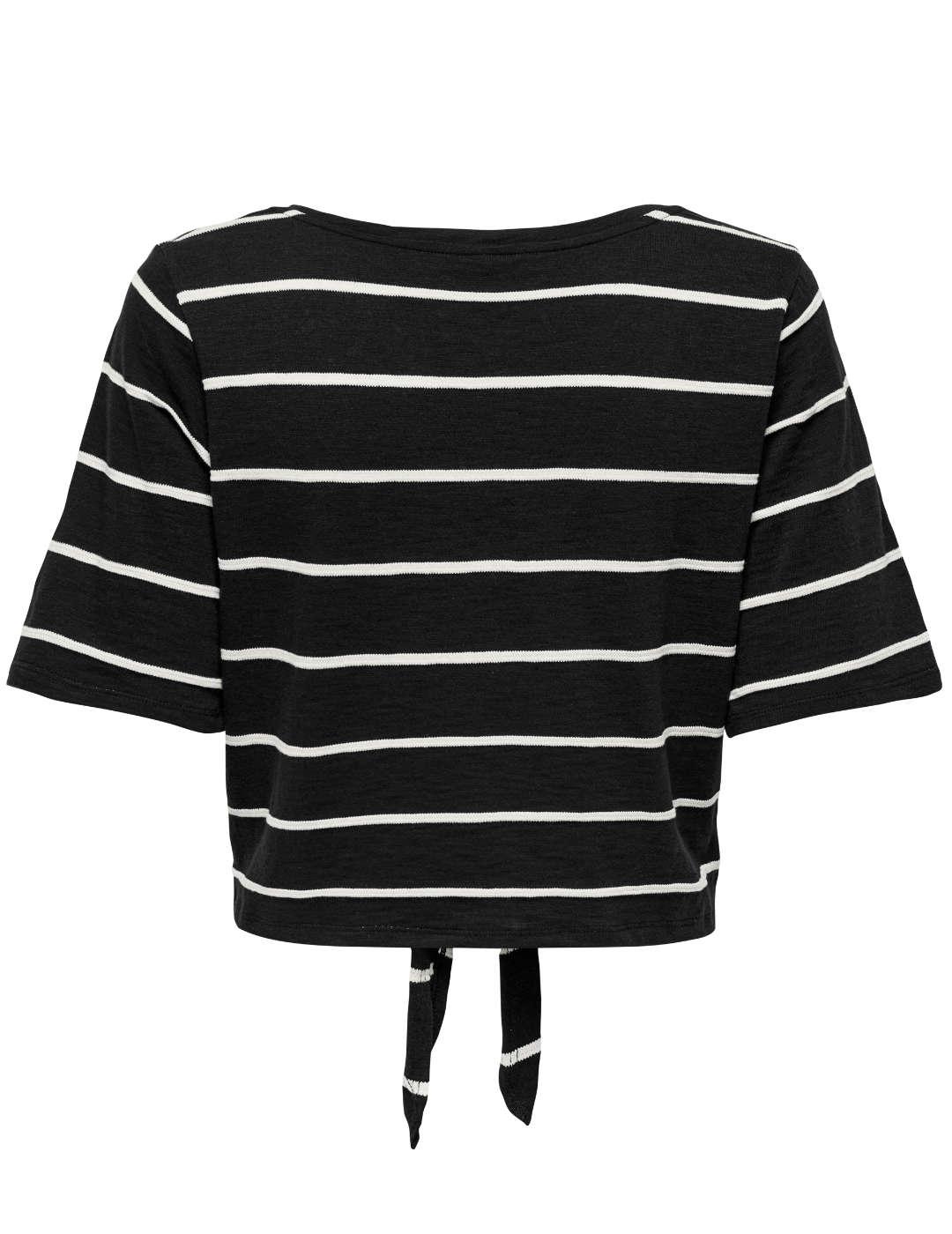 Camiseta Only Summer rayas negra cropped lazo de mujer