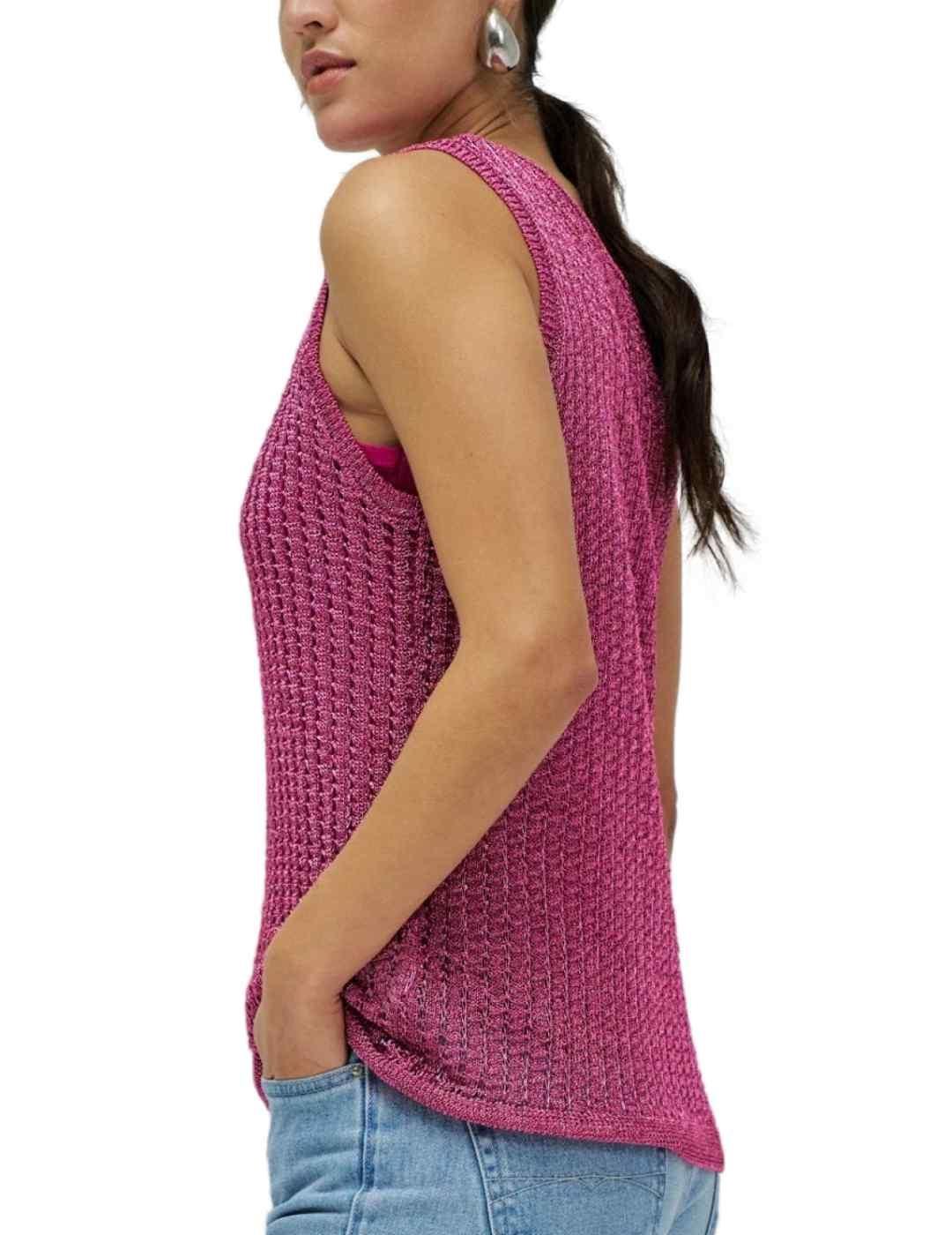 Top Salsa fuscia punto brillante lurex para mujer