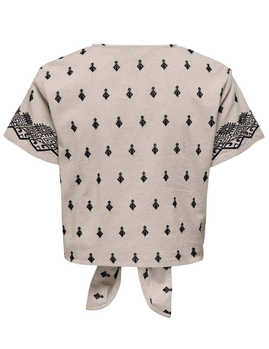 Blusa Only Siesta beige detalles bordados lazo para mujer