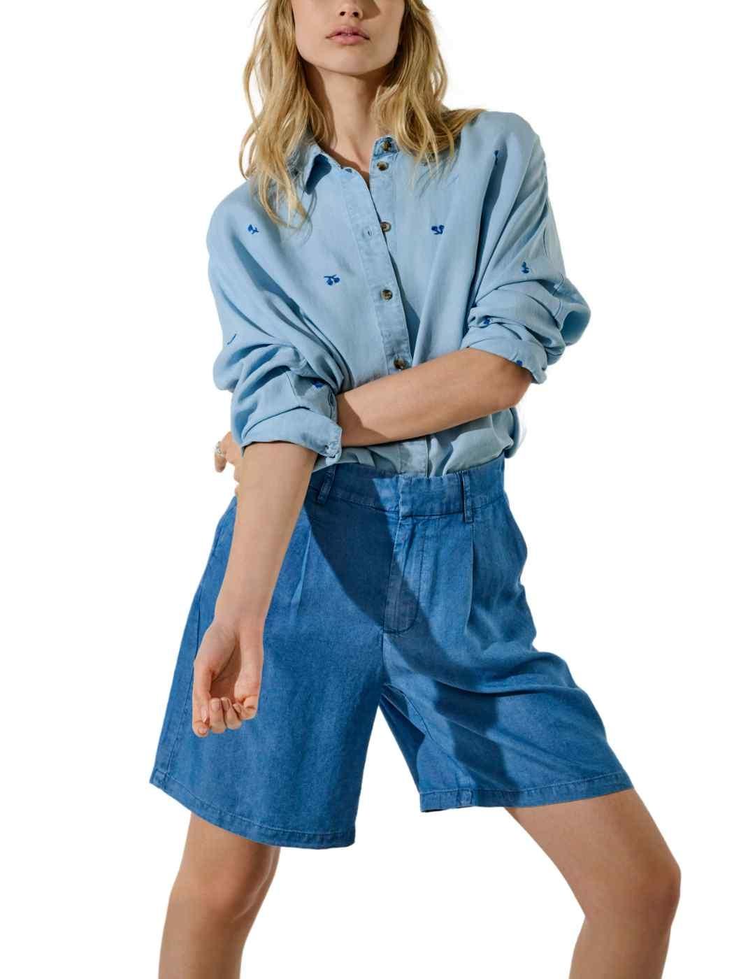 Short Only Charis azul medio ancho pinzas para mujer