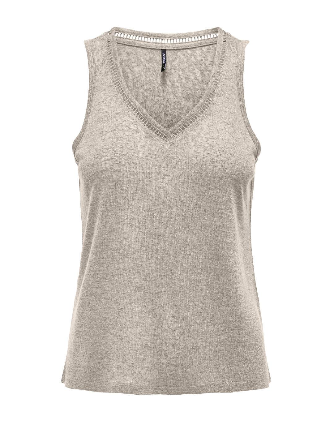 Camiseta Only Penny beige cuello pico manga sisa para mujer