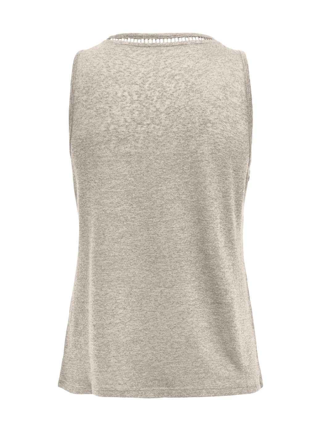 Camiseta Only Penny beige cuello pico manga sisa para mujer