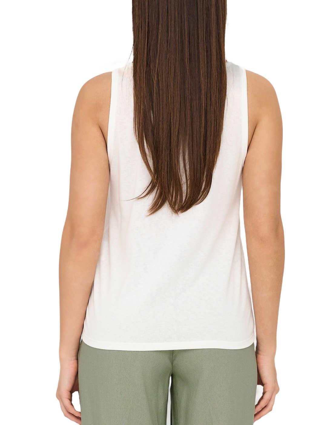 Camiseta Only Penny blanca  cuello pico manga sisa de mujer