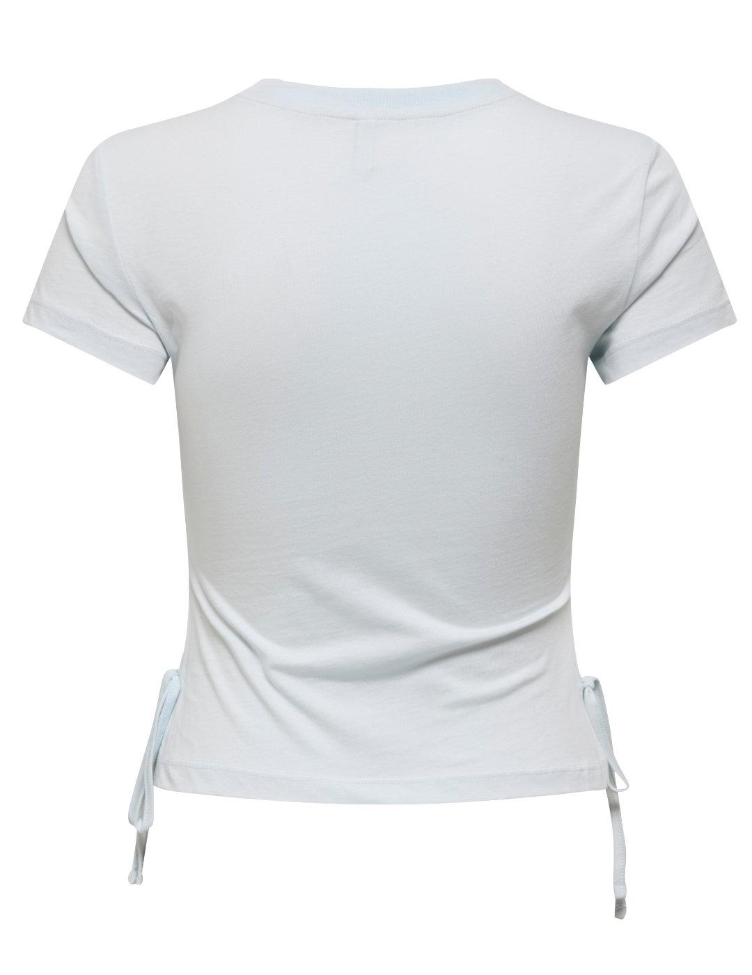 Camiseta Only Carla azul claro smile cropped lazos de mujer