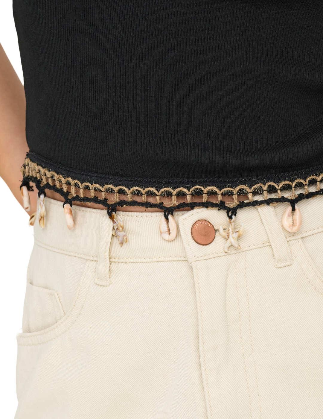 Top Only Shelly negra sisa con detalles conchas para mujer