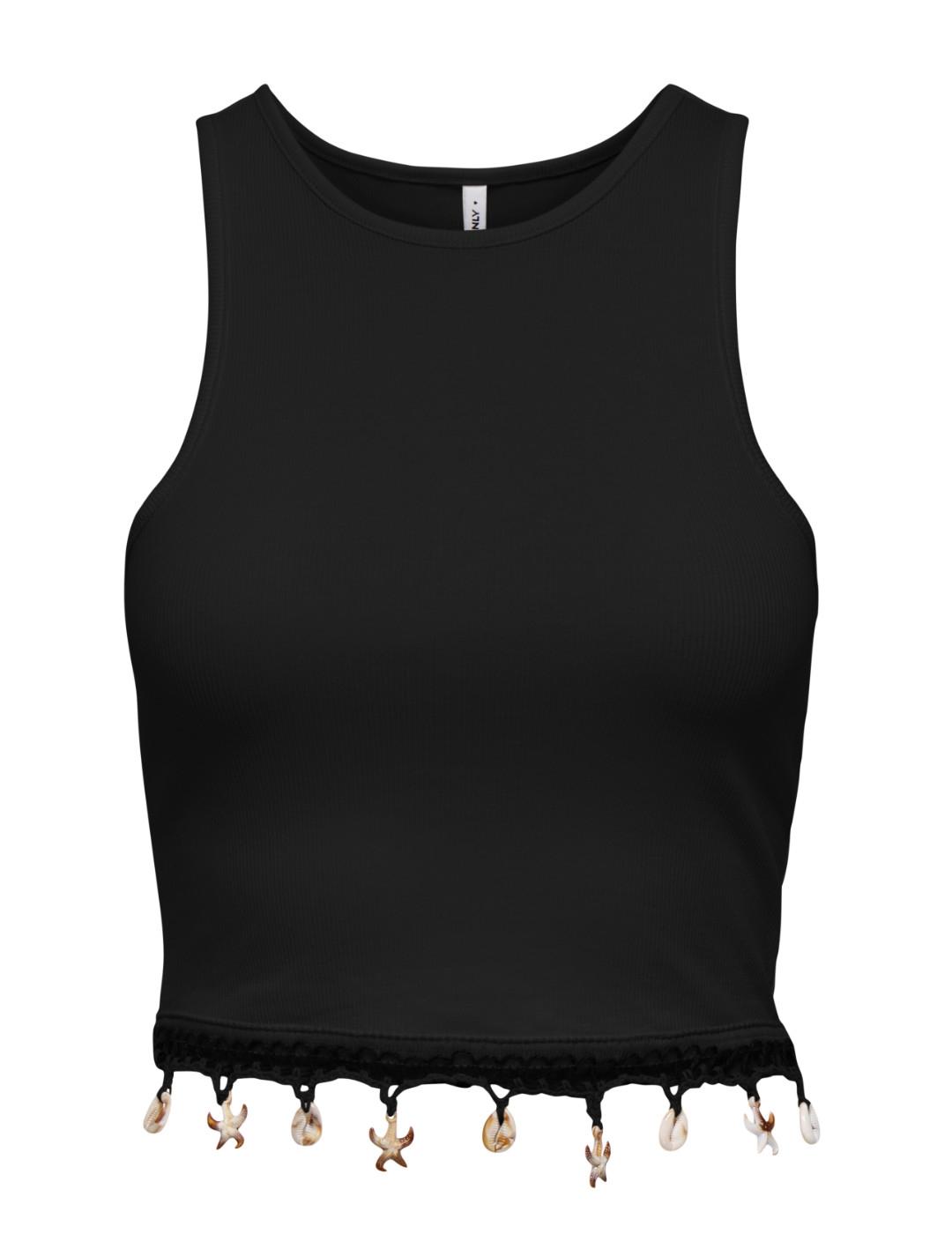 Top Only Shelly negra sisa con detalles conchas para mujer