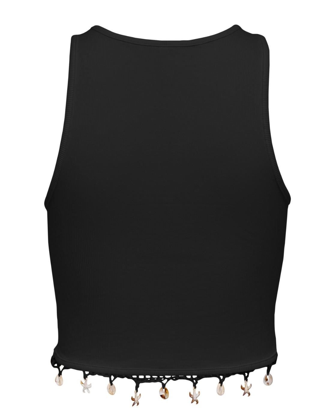 Top Only Shelly negra sisa con detalles conchas para mujer