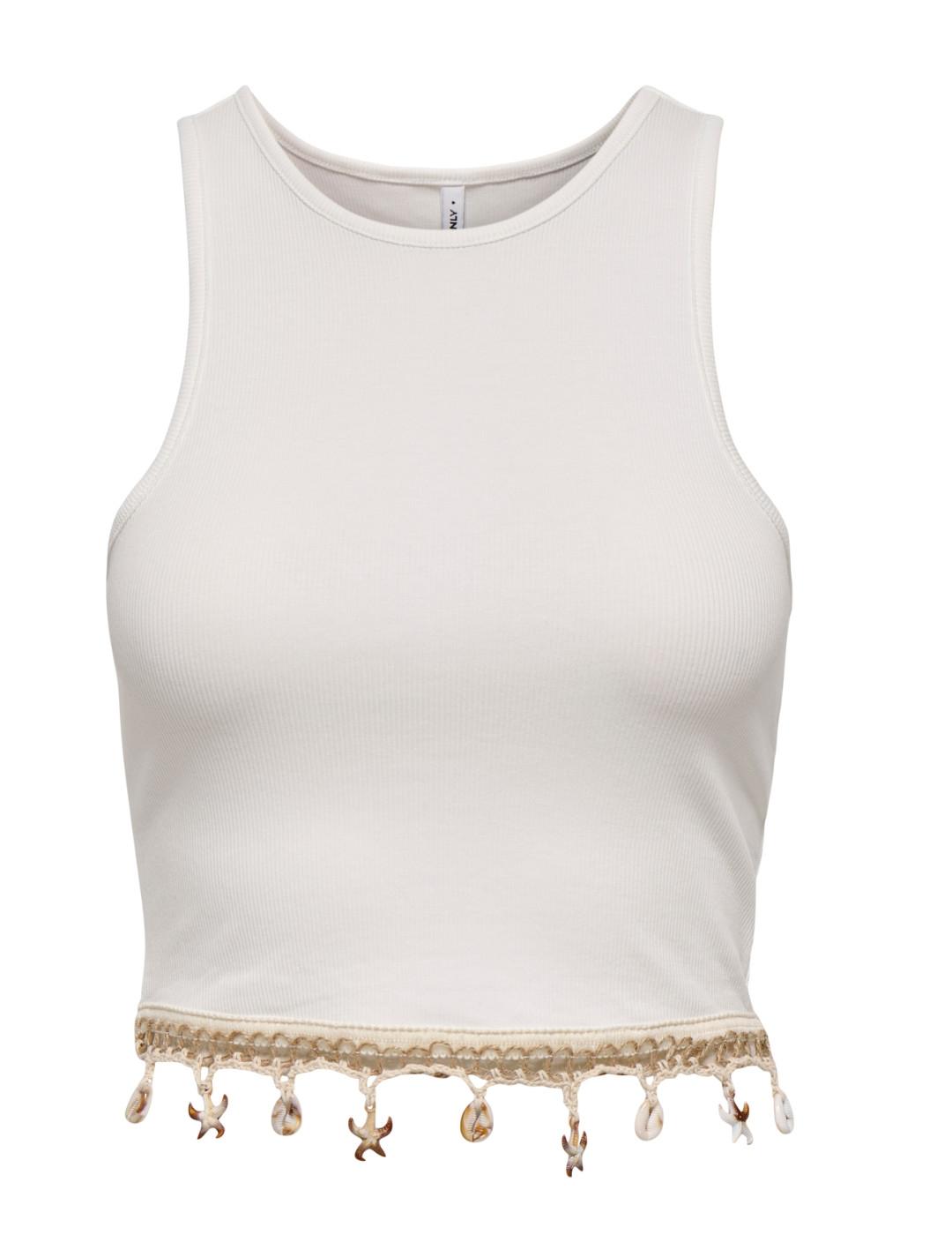 Top Only Shelly blanca sisa con detalles conchas para mujer