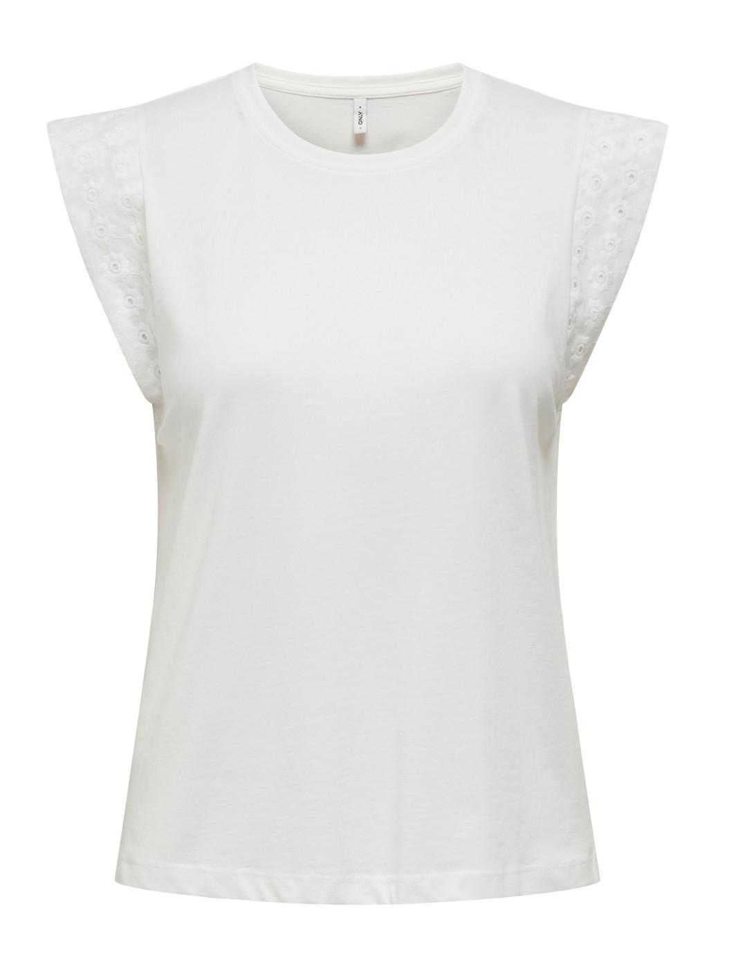 Camiseta Only Henriette blanca manga bordada para mujer