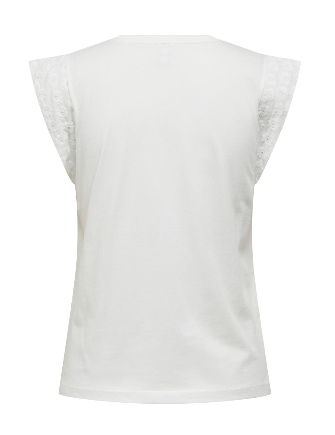 Camiseta Only Henriette blanca manga bordada para mujer