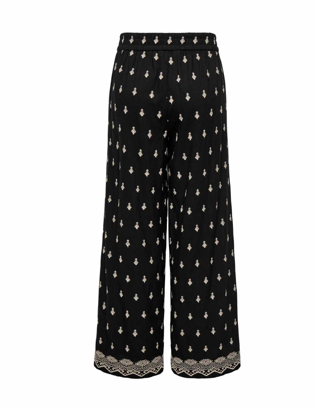 Pantalón Only Willa ancho negro bordados beige para mujer