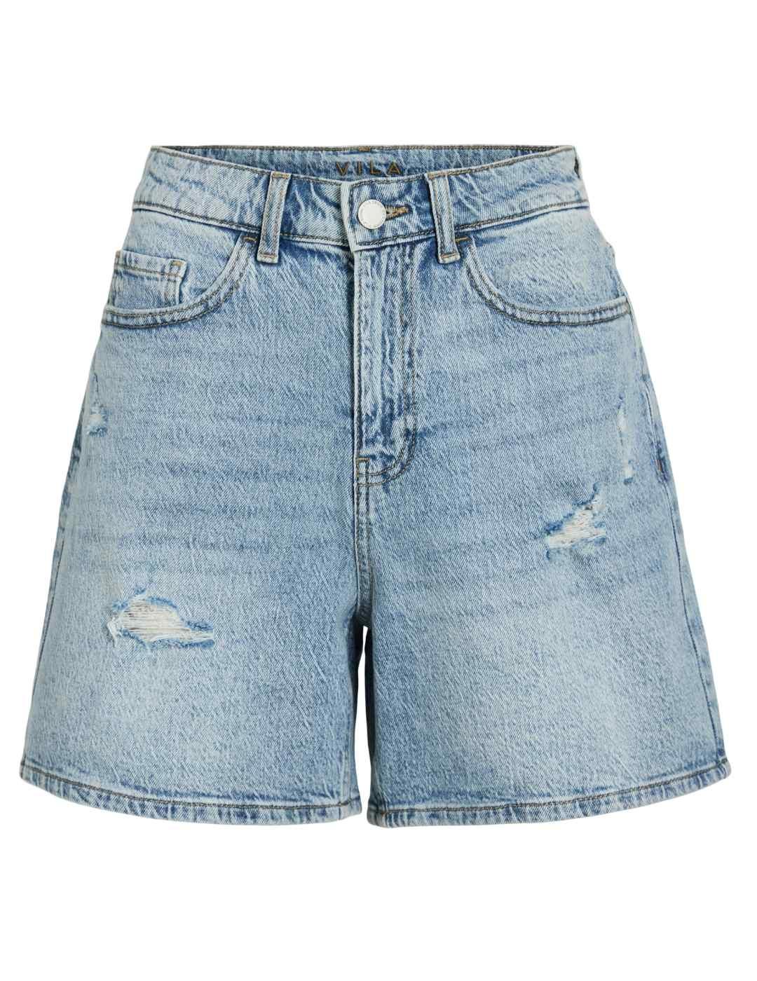 Short Vila Jaf azul medio rotos loose fit para mujer