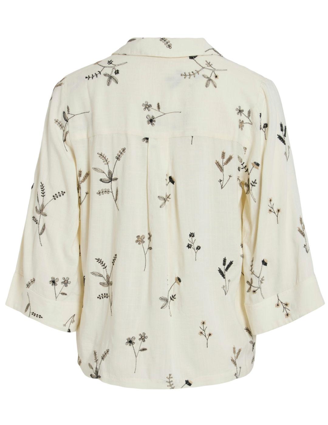 Camisa Vila Willis 3/4 cruda flores bordadas para mujer