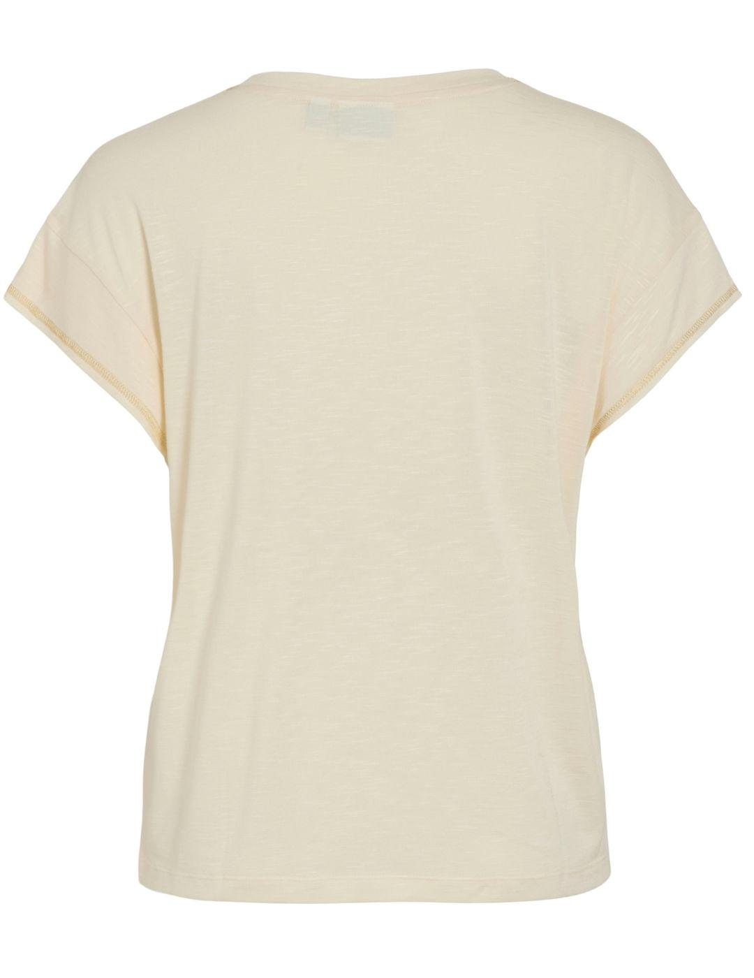 Camiseta Vila Noel blanca costura contraste dorado de mujer