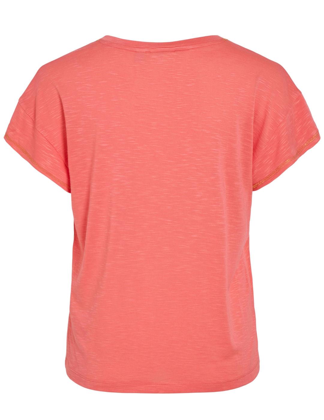 Camiseta Vila Noel coral costura contraste dorado para mujer