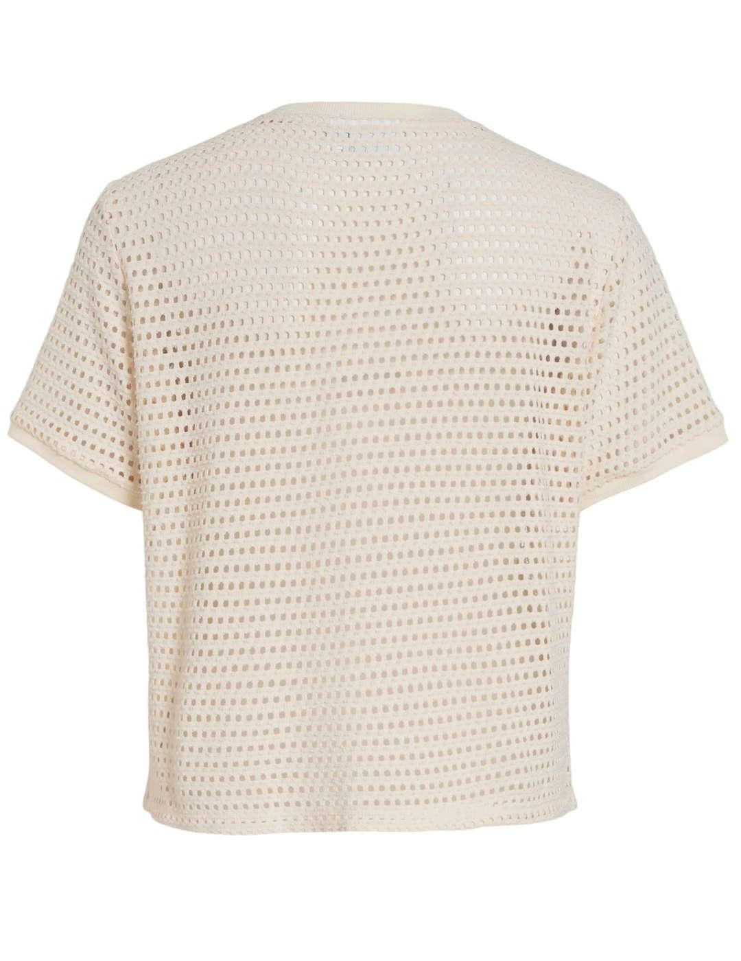 Camiseta Vila Adella blanca calada manga corta para mujer