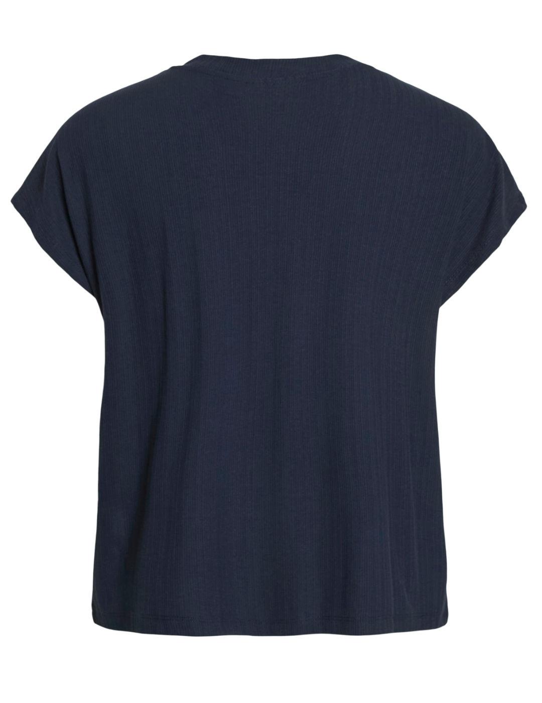 Camiseta Vila Dimita cuello V marino plisada para mujer