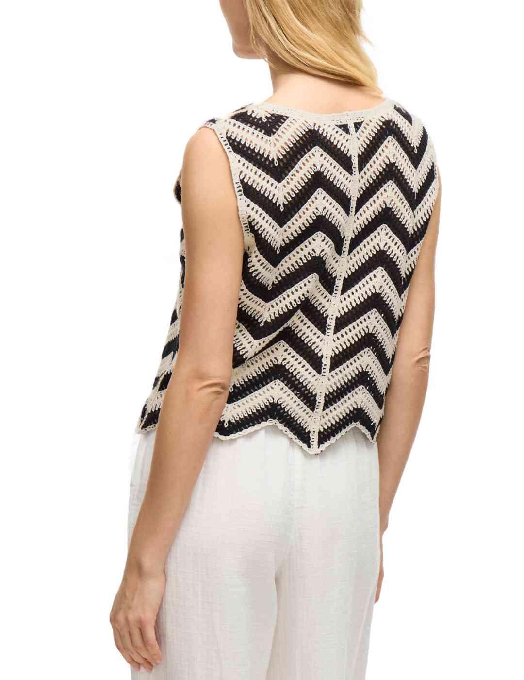 Chaleco Vila Serilda de punto bicolor cuello V para mujer